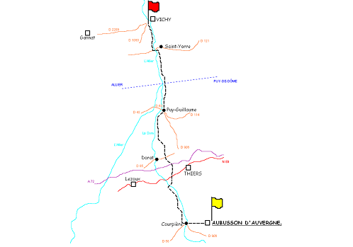 Itinéraire étape de Bellerive-sur-Allier à Aubusson d`Auvergne