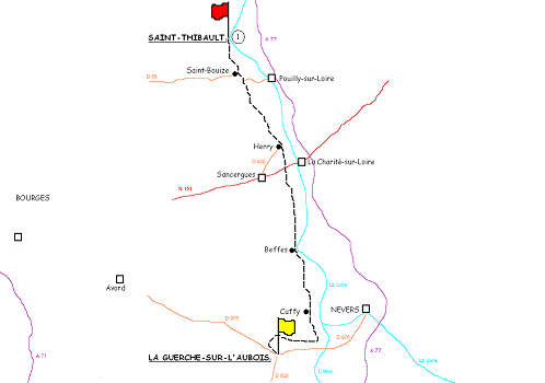 Itinéraire étape de saint Thibault à La Guerche sur l`Aubois