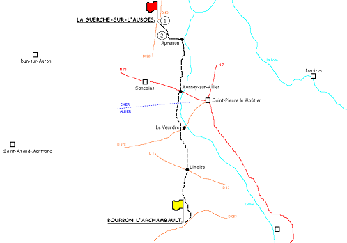 Itinéraire étape de La Guerche sur l`Aubois è Bourbon l`Archambault